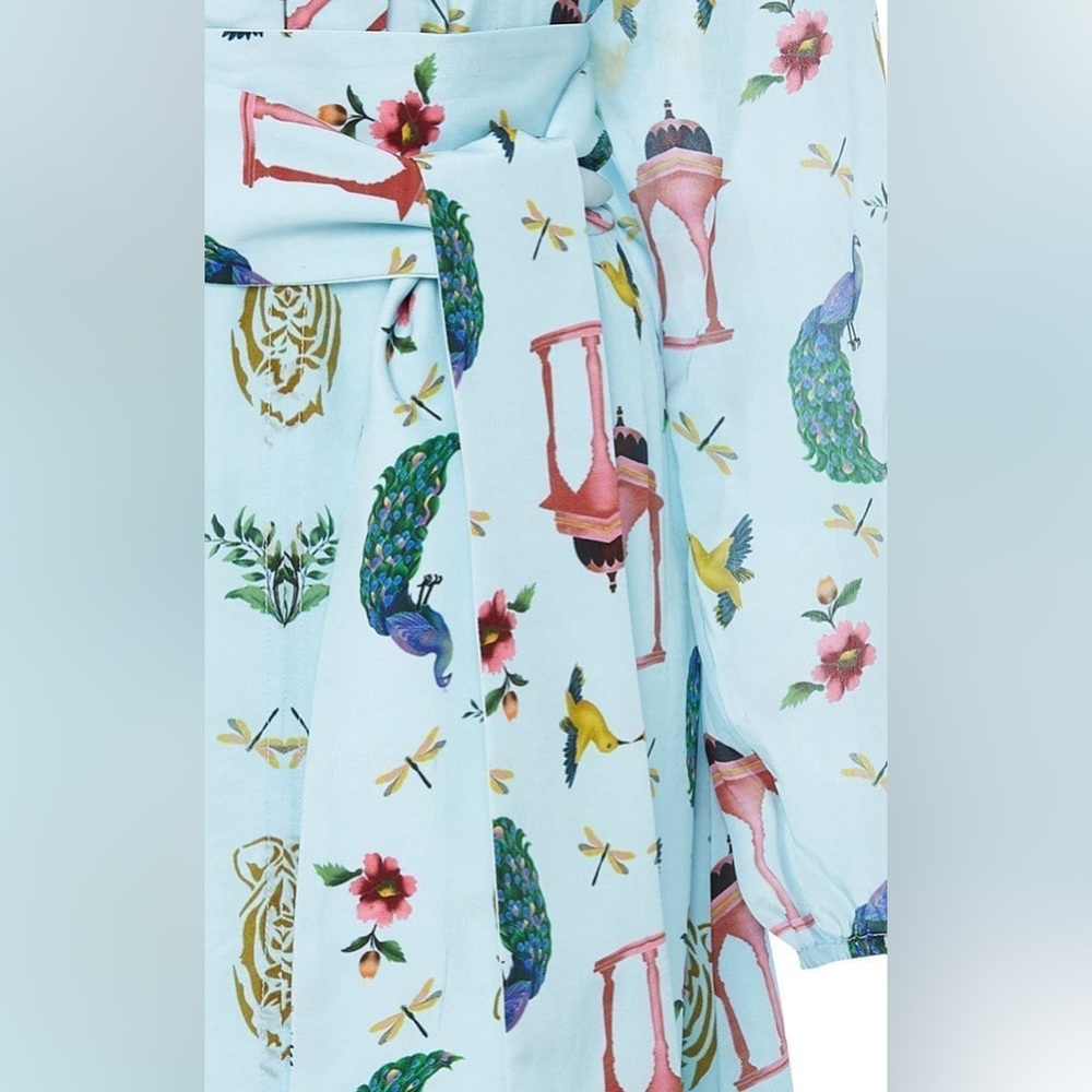 Verandah Resort Tropical Wrap Tie Mini Dress in Blue Porcelain size X-Small NWT - Picture 4 of 8